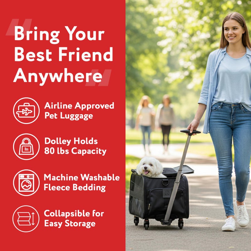 dbest products Pet Smart Cart, Medium, Black, Rolling Carrier with wheels soft sided collapsible Folding Travel Bag, Dog Cat Airline Approved Tote Luggage backpack - Image 4
